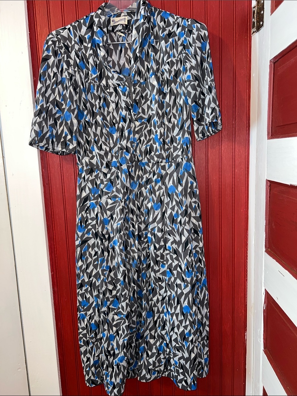Vintage/Antique Geometric Print Blue & Black Women's Zip Front Dress 6/8